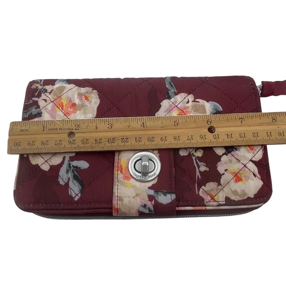 Vera Bradley Burgundy Floral Quilted Cotton Turn Lock Accordion Wallet